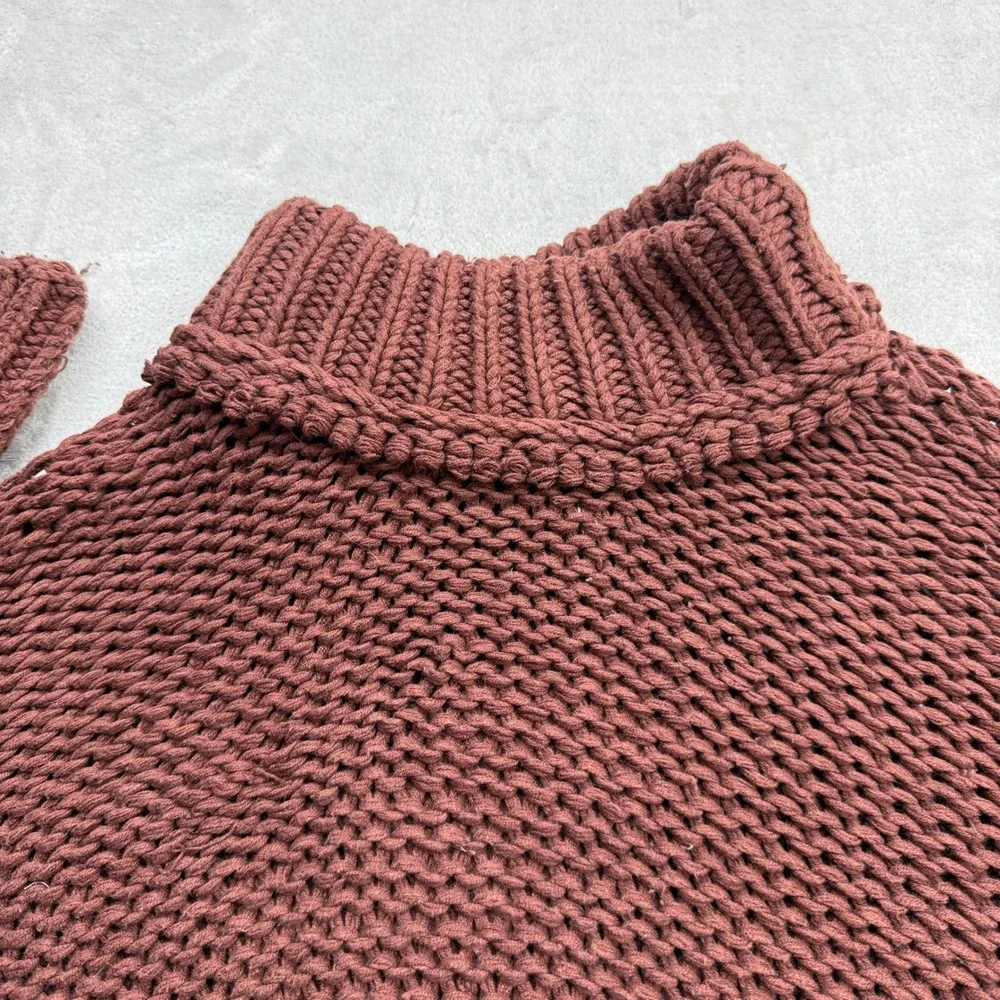 Free People Sweater Women XL Brown Chunky Knit Mock Neck Cropped OB995519